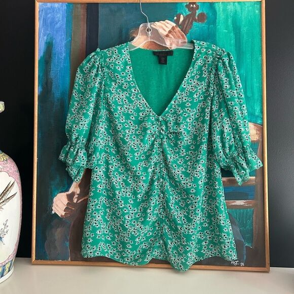 Maison Cinqcent Elegant Green Floral Women's Blouse M - Picture 2 of 13